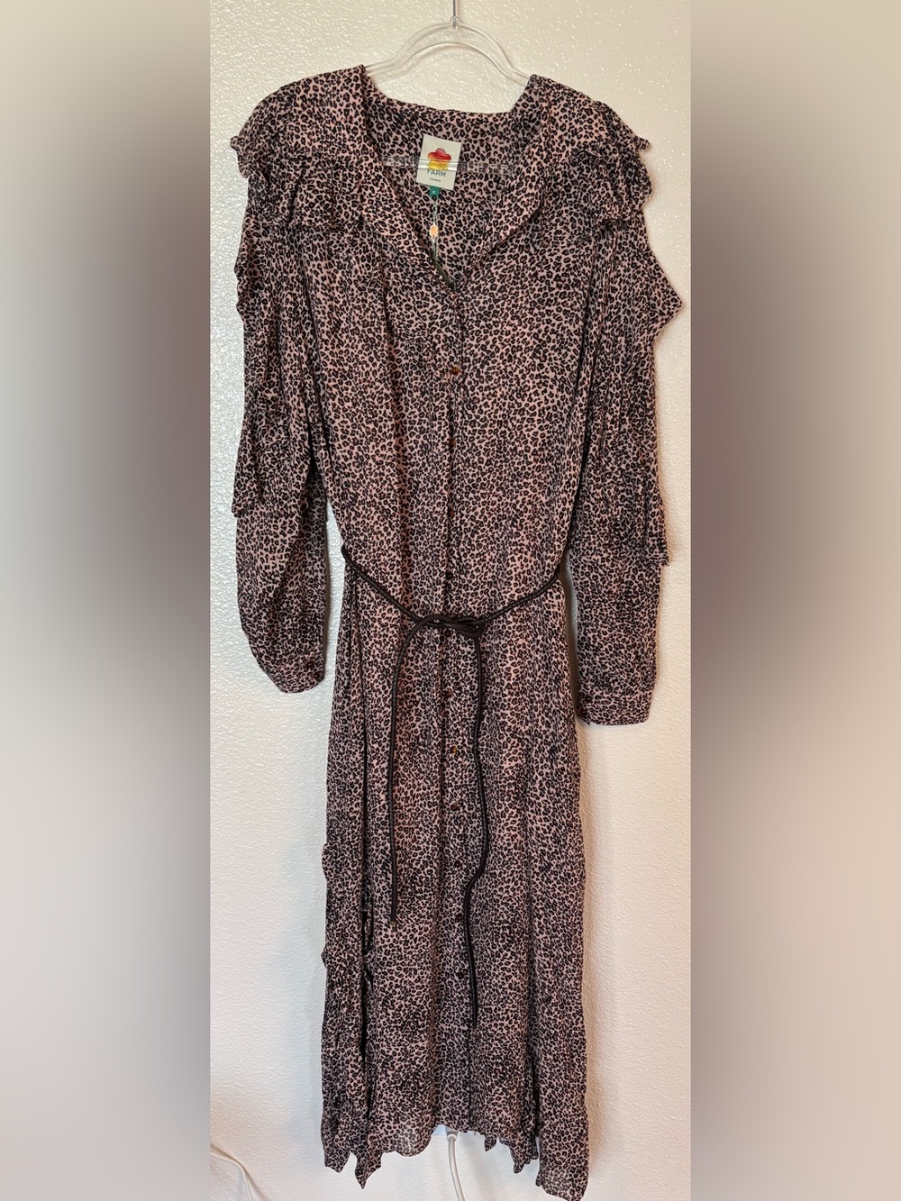 FARM RIO Baby Leopard Pink Long Sleeve Angled Frill Maxi Dress - Picture 3 of 9
